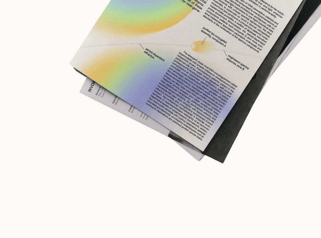 Technical documents printed with iridescent gradients.