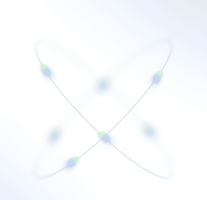 An abstract visualization of controlled systems with intersecting trajectories and green and blue dots.
